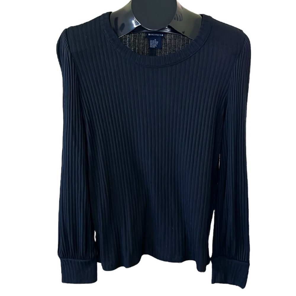Architect Long Sleeve Ribbed Blouse With Puffy Sleeve